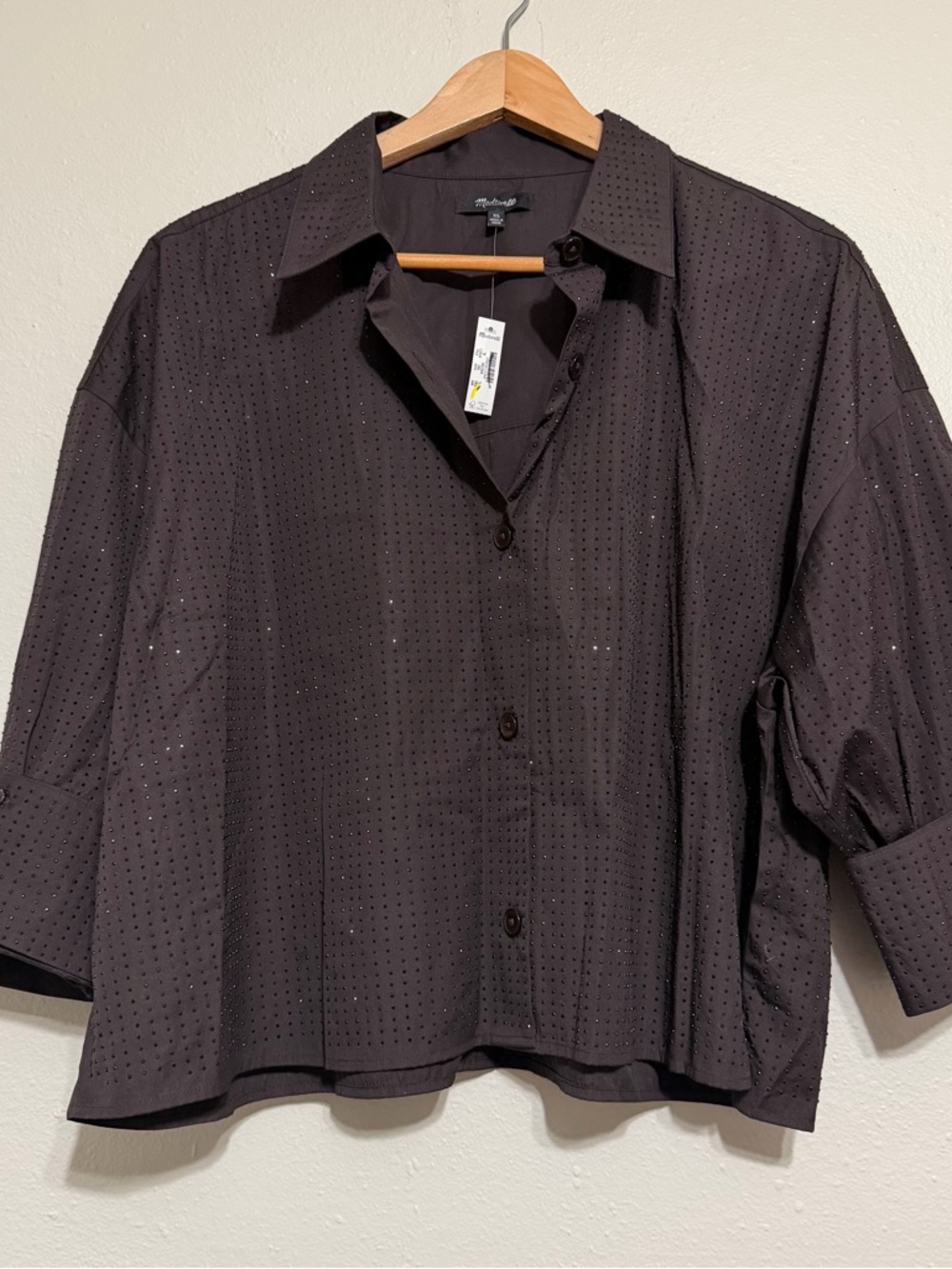 Madewell brown Button-Front Eyelet Shirt XL 100% COTTON